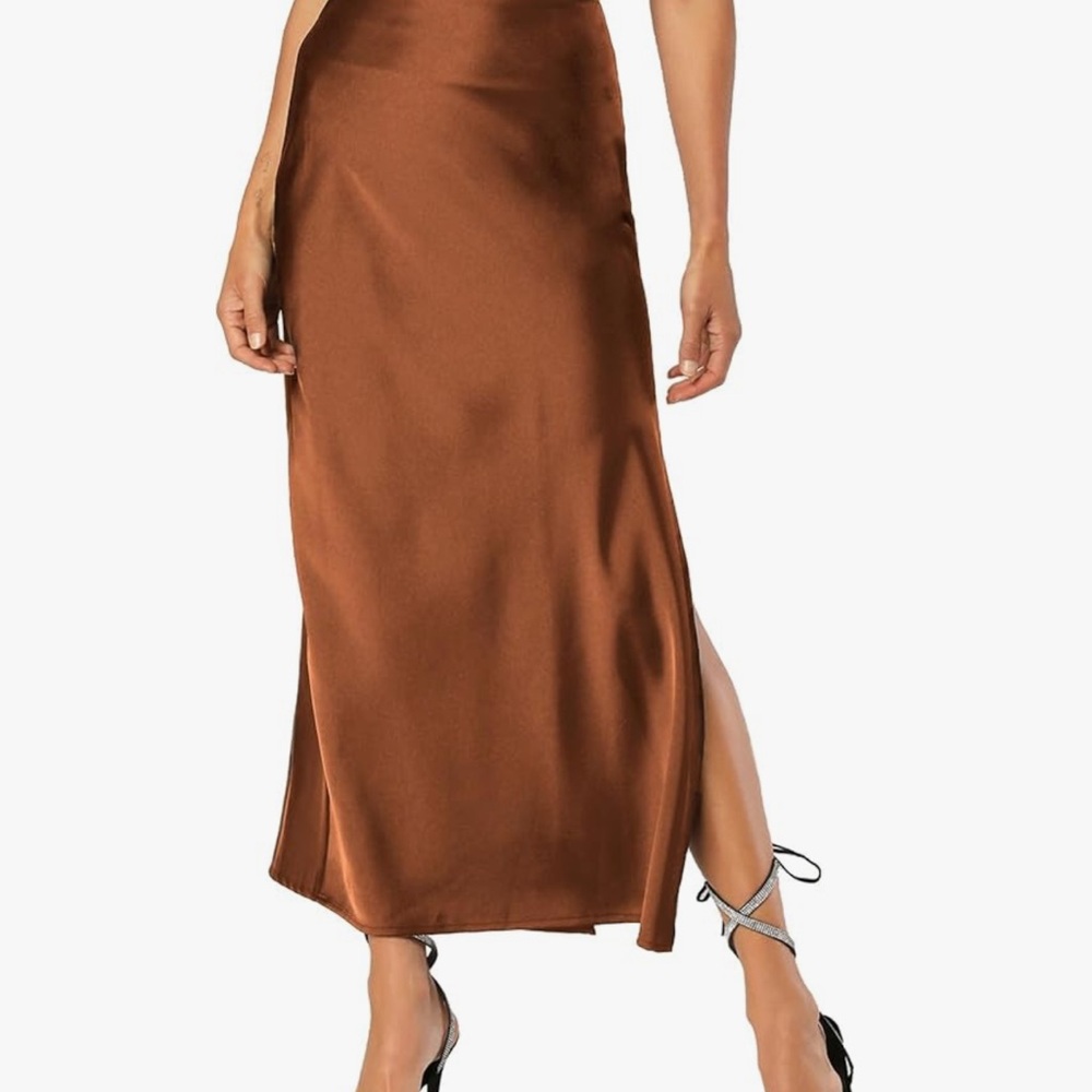 Elegant Brown Satin Skirt